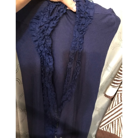 Sweaterworks large royal blue waterfall front no closure sweater sheer detail - Picture 7 of 9